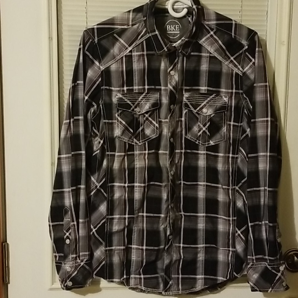 BKE Plaid Snap Button Front Shirt Long Sleeve